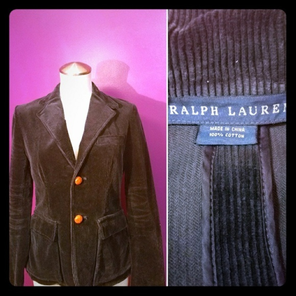 Sz 2 ralph lauren womens navy blue corduroy blazer